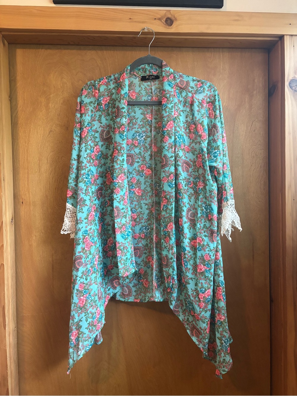 Floral Aqua & Pink Draped Kimono Cardigan